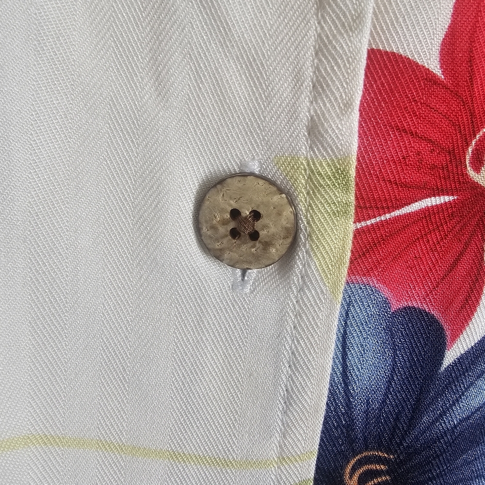 Sleeveless Floral Button-Down Shirt - White with Blue & Pink Flowers - Picture 3 of 5